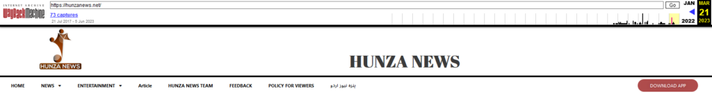 Şekil 5. Hunza News web sitesi, geri yüklenen bir uygulamayı indirme seçeneği ile