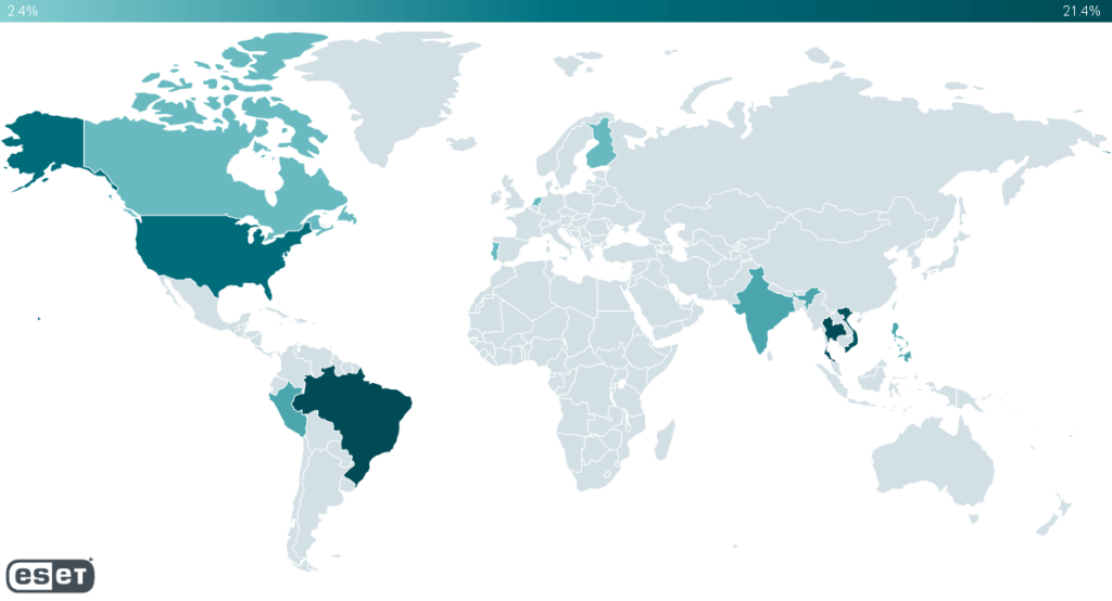figure-1-countries-where-victims-were-detected - antivirus.com.tr by ESET