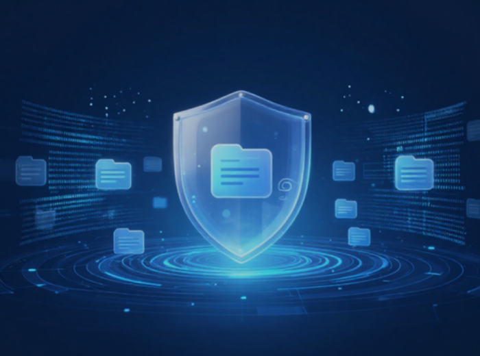 DLP nedir öne çıkan görsel - antivirus.com.tr Parlayan bir kalkan ve veri klasörleri